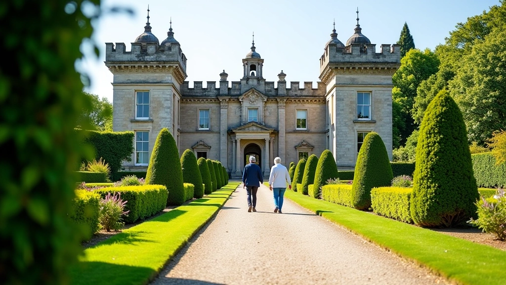 Historic stone walls and manicured gardens with winding walking paths at Kilkenny Castle